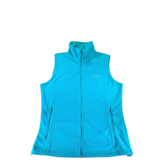 Columbia Fleece Vest Womens Medium Turquoise Full Zip Sleeveless Outdoor - Picture 1 of 6